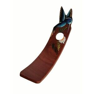 COSTA RICA Wine Bottle Holder 12" Handpainted Hummingbird Flower Wood Balancing